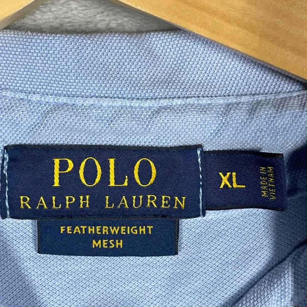 Polo Ralph Lauren Mens XL Featherweight Mesh Polo Shirt Light Blue Yellow Pony